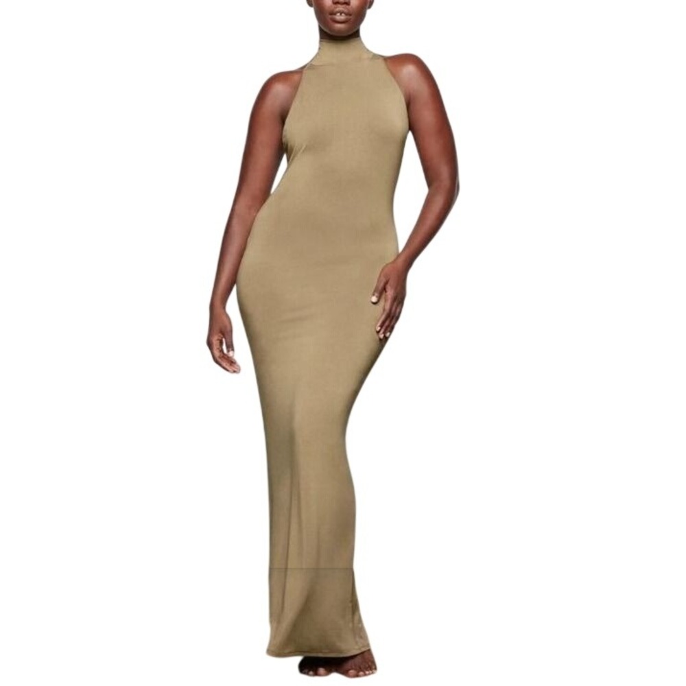 Skims Smooth Lounge Halter Dress AP-DRS-2042 Khaki 3X